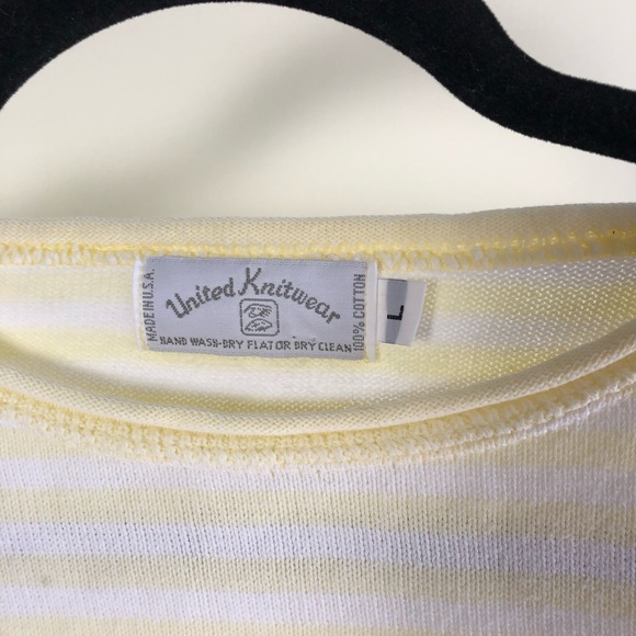 United Knitwear Sweatshirt Cropped sz L Womens Striped Yellow White - Picture 3 of 4
